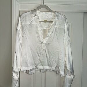 NEW Anthropologie Maeve Silky Collared Popover Blouse- Size L
